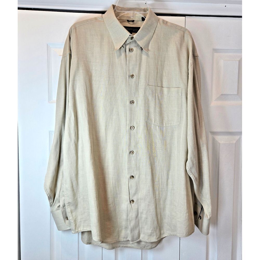 Kenneth Cole New York Shirt Mens 17.5 34-35 Tan Long Sleeve Button Classy Casual - Picture 3 of 8